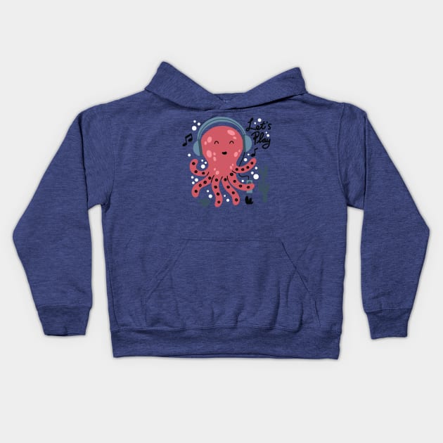 Cute octopus listening music Kids Hoodie by bayucesh